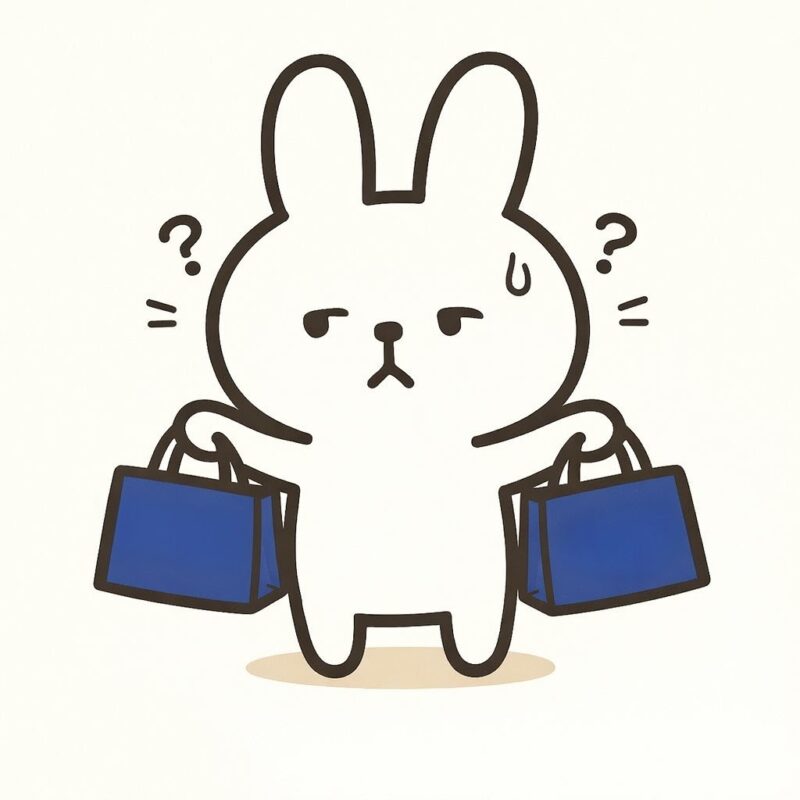 うさぎが悩みながらお買い物