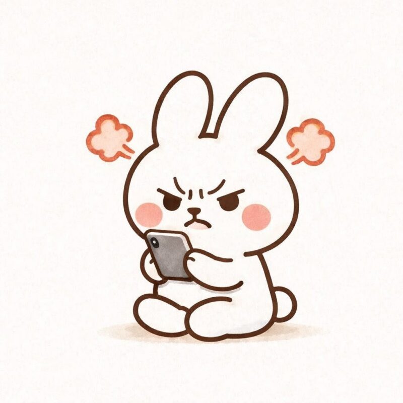 うさぎがスマホで怒る